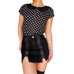 Y2K Free Kisses Polka Dot Mesh Top Peter Pan Collar S